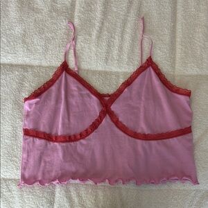 NWOT Abound Pink Camisole with Red Lace Trim size L